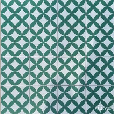Gạch bông lát nền 20x20 VL218 đồng tiền trắng & xanh lá