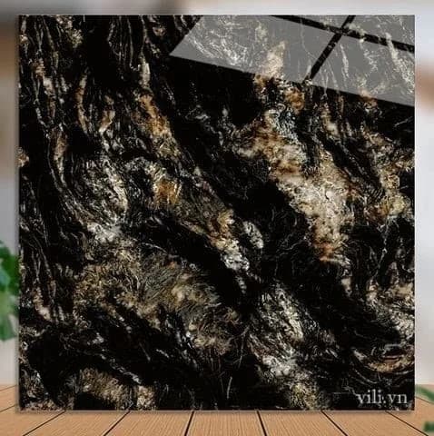 Gạch lát nền 80X80 XSMART 90057 đá bóng đen vân cam - 4 Face